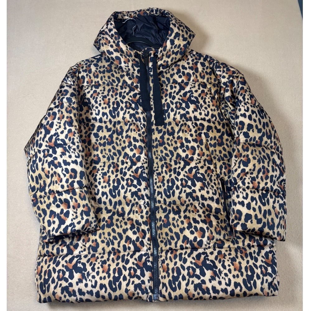 Gap ColdControl Max Leopard Print Puffer Jacket Hooded Water Resistant Large